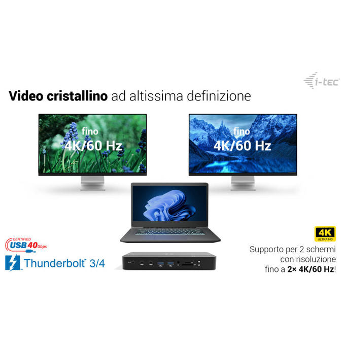 I-tec TB5TRIPLEDOCKM2PDIT Docking Station Thunderbolt 5 Triplo Display 8K M.2 NVMe PCIe Gen4 USB-C Power Delivery 140W 2.5G LAN colore Nero