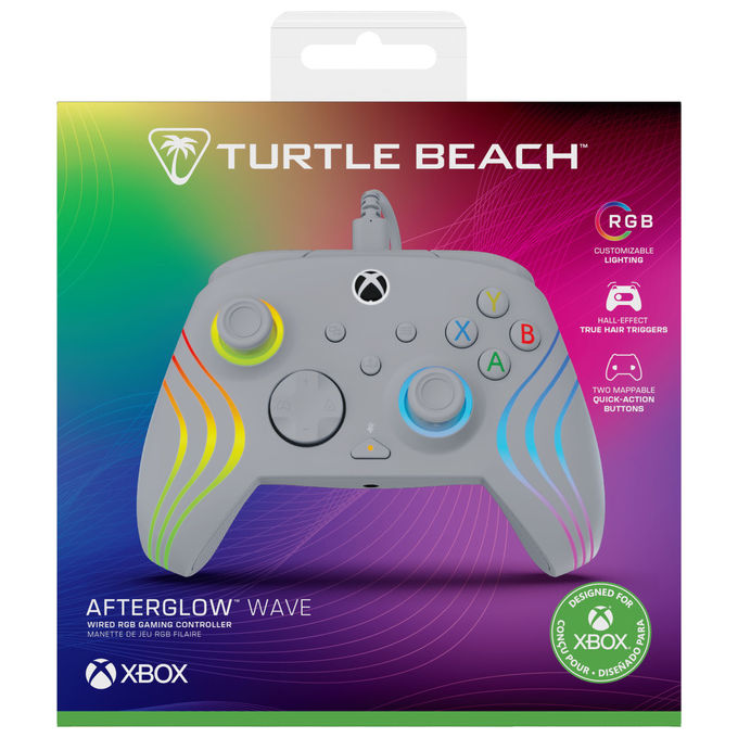 Turtle Beach 0840454400199 Afterglow Wave Controller Cablato per Xbox e PC con Illuminazione RGB Personalizzabile Pulsanti Posteriori Programmabili e Vibrazione Haptica colore Grigio
