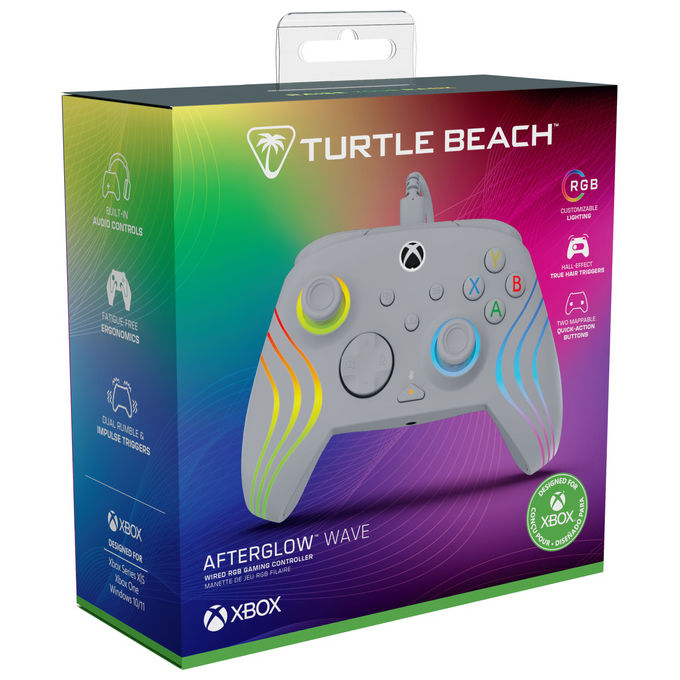 Turtle Beach 0840454400199 Afterglow Wave Controller Cablato per Xbox e PC con Illuminazione RGB Personalizzabile Pulsanti Posteriori Programmabili e Vibrazione Haptica colore Grigio