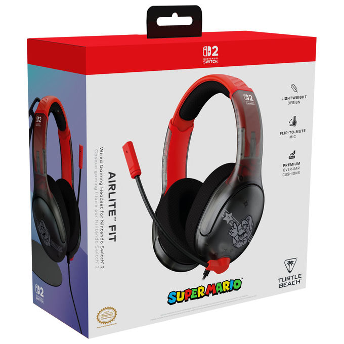 Turtle Beach TBS-8003-85 Airlite Fit Cuffie da gioco Over-Ear cablate Jack 3.5mm Nintendo Switch 2 Mario Star colore Nero Rosso
