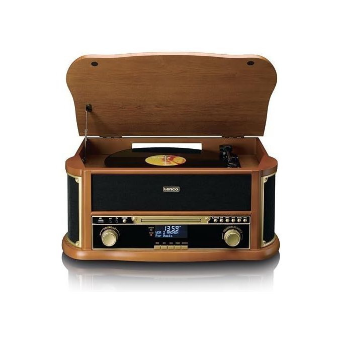 Lenco TCD-2571WD Giradischi con Radio DAB+ Lettore CD Bluetooth 5.0 Trazione a Cinghia 3 Velocita' 10 W colore Legno