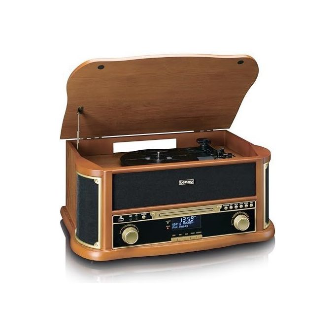 Lenco TCD-2571WD Giradischi con Radio DAB+ Lettore CD Bluetooth 5.0 Trazione a Cinghia 3 Velocita' 10 W colore Legno