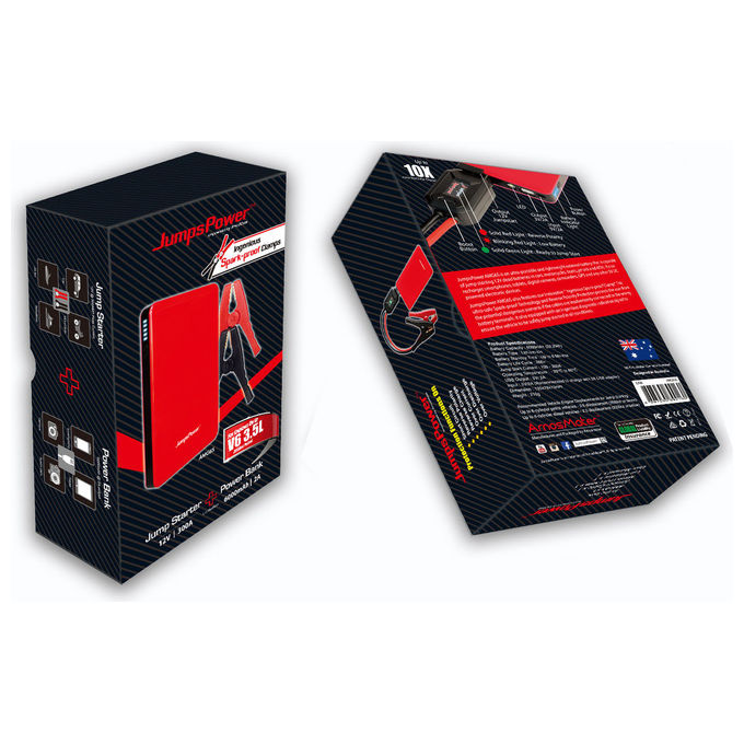 JumpsPower TDET0012 AMG 6 S Avviatore Portatile 6000mAh 300A Picco con Power Bank e Torcia LED colore Rosso