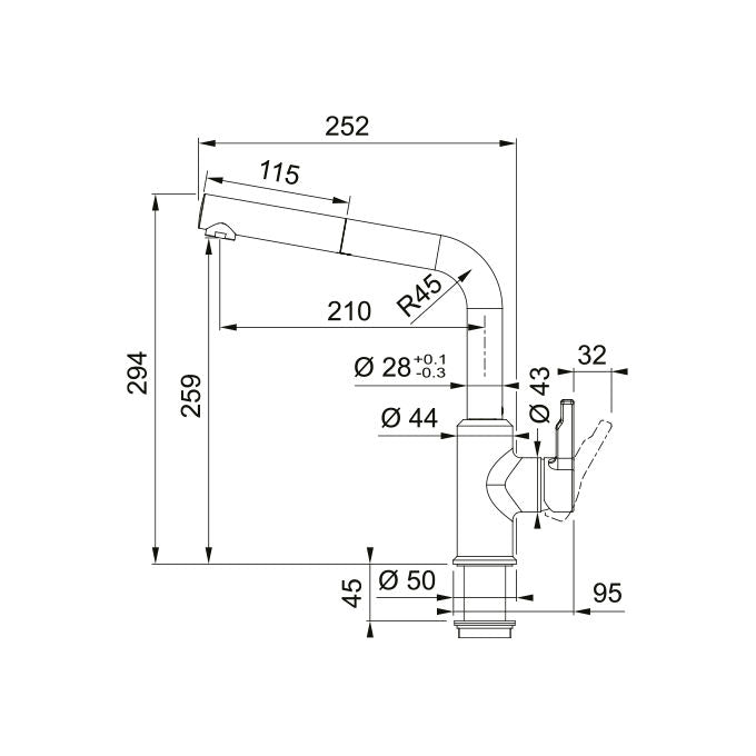 Franke 115.0627.523 Urban Miscelatore Monocomando con Doccetta Estraibile Rotazione Canna 150° Cartuccia Ceramica 35 mm colore Nero Opaco