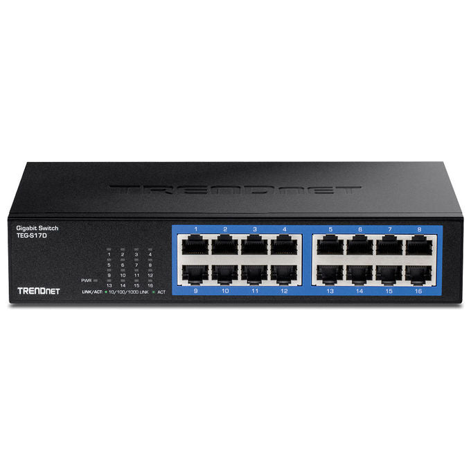 Trendnet TEG-S17D Switch di Rete Gigabit 16 Porte Full Duplex 32 Gbit-s Rack Mountabile colore Nero