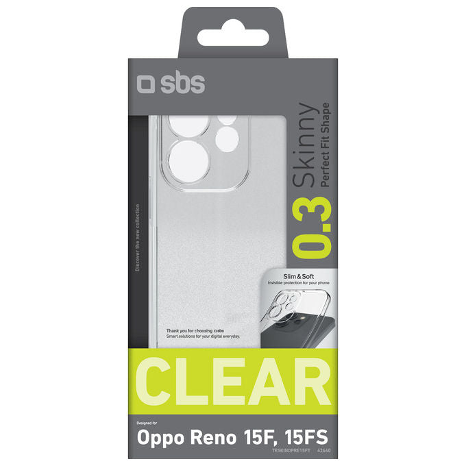 Sbs cover custodia per Oppo Reno 15F e 15FS, TPU flessibile, ultra sottile 0,3 mm, trasparente, protezione graffi