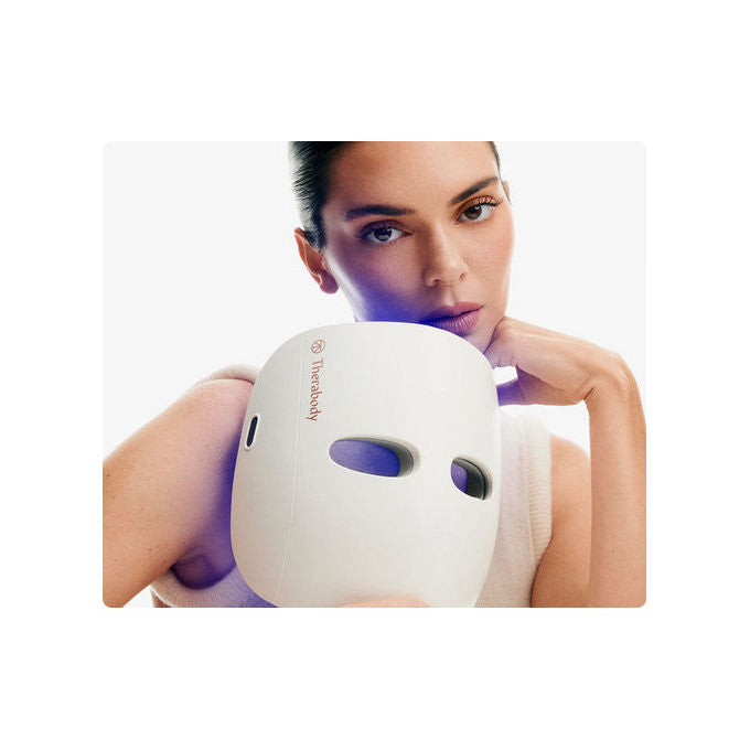 Therabody TF0004349-3A20 TheraFace Mask Glo Massaggiatore Viso con Terapia LED 504 Luci Rosse Blu Infrarosso 3 Modalita' Vibrazione 12 Min Trattamento Batteria Ricaricabile colore Beige