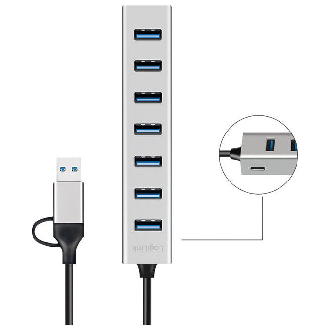 LogiLink UA0441 Hub USB 3.2 Gen 1 7 porte USB-A 5 Gbps Alluminio colore Grigio