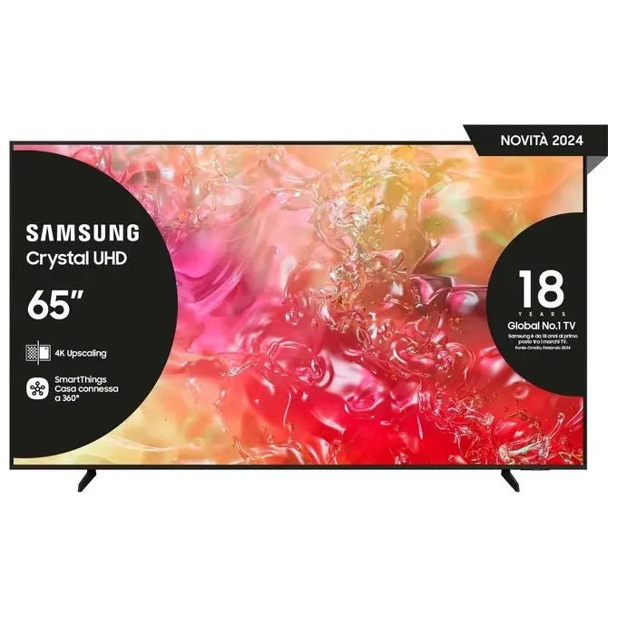 Samsung TV Crystal UHD 4K 65 pollici UE65DU7170UXZT Smart TV Wi-Fi Black 2024 Processore Crystal 4K 4K Upscaling Slim Look Design OTS Lite