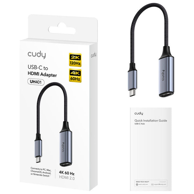 Cudy UH401 Adattatore USB-C HDMI 2.0 4K 60Hz Ultra HD 4096x2160 Plug and Play colore Grigio Argento