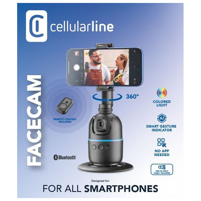 Cellularline Facecam, Supporto Telefono con Riconoscimento Automatico del Volto, Nero
