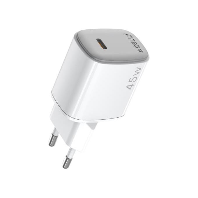 Celly Caricabatterie da Rete USB-C GaN 45W con Cavo 2 Metri Bianco