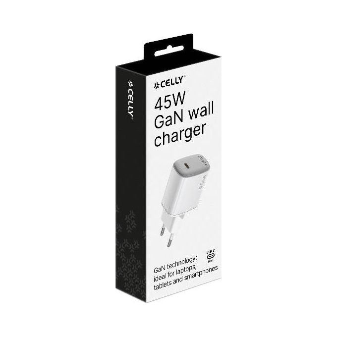 Celly Caricabatterie da Rete GaN 45W USB-C, Colore Bianco