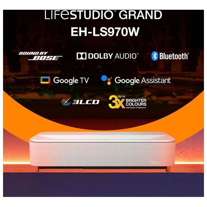 Epson V11HB83040 Lifestudio Grand Plus Videoproiettore 4000 ANSI lumen 3LCD UHD 4K 3840x2160 HDR10 HLG Wi-Fi 6E Bluetooth 5.2 colore Bianco