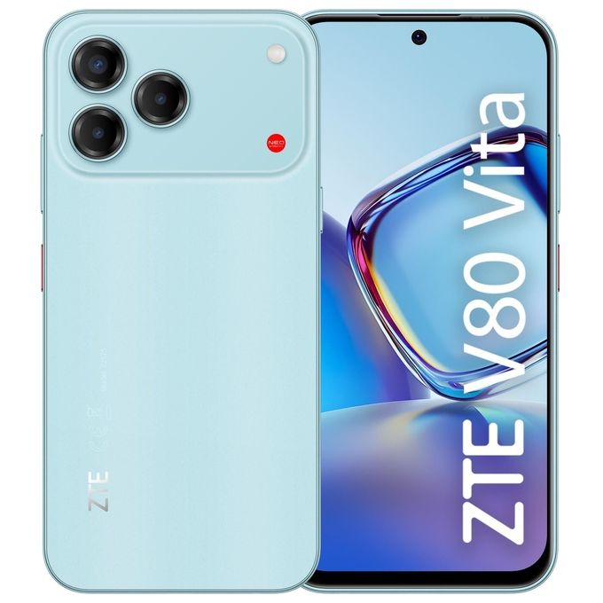 ZTE V80 Vita smartphone 4G, 4GB RAM 256GB, display 6,75'' 120Hz, tripla fotocamera 50MP, batteria 5000mAh, Android 16, turchese