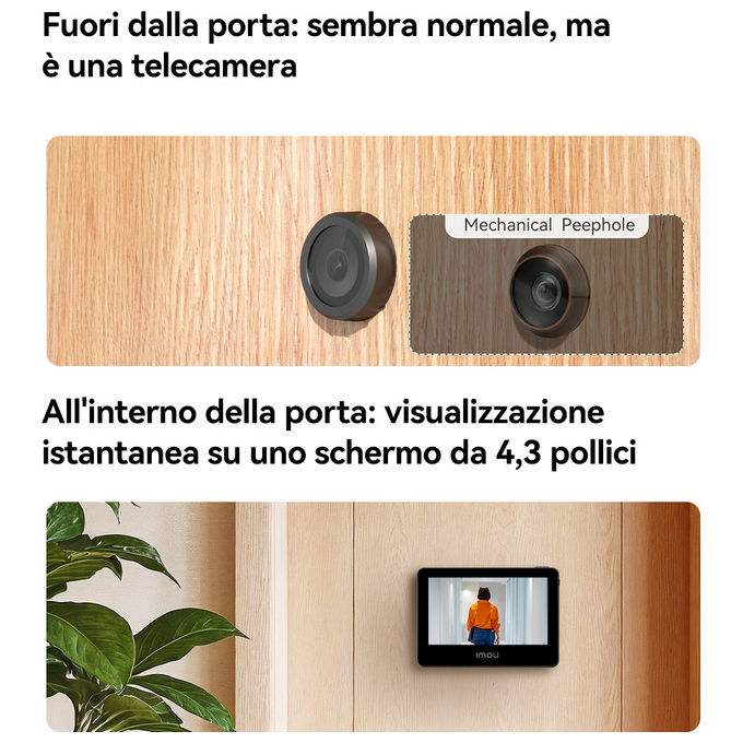 Imou VD1 Spioncino Digitale Smart 5 MP QHD schermo 4.3'' WiFi Dual Band batteria 4800 mAh rilevamento AI colore Nero