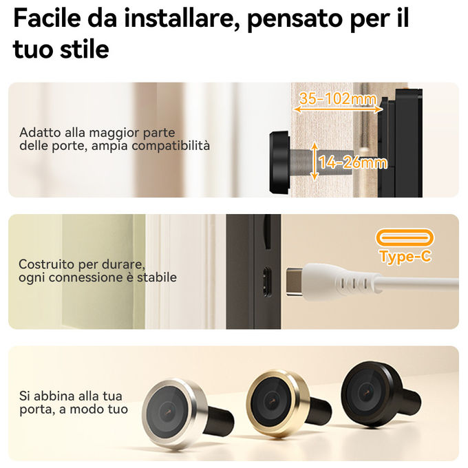 Imou VD1 Spioncino Digitale Smart 5 MP QHD schermo 4.3'' WiFi Dual Band batteria 4800 mAh rilevamento AI colore Nero