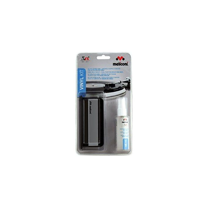 Meliconi Vinyl KIT_ per Pulizia Dischi Doppia Spazzola in Fibra di Carbonio-Velluto e Soluzione 45ml