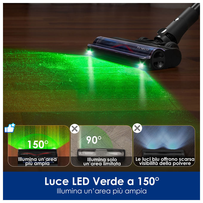 Tineco PURE ONE A90S aspirapolvere senza filo, 270AW, autonomia 105 min, spazzola 3DSense Master, filtro HEPA, per peli di animali