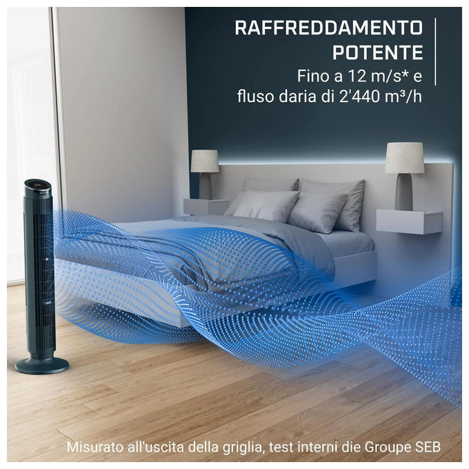 Rowenta VU7050F0 Eole Silence Force Ventilatore a Torre 12 Velocita' 20 dB 2440 m³-h Telecomando Oscillazione Automatica colore Blu scuro