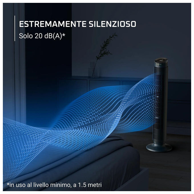Rowenta VU7050F0 Eole Silence Force Ventilatore a Torre 12 Velocita' 20 dB 2440 m³-h Telecomando Oscillazione Automatica colore Blu scuro
