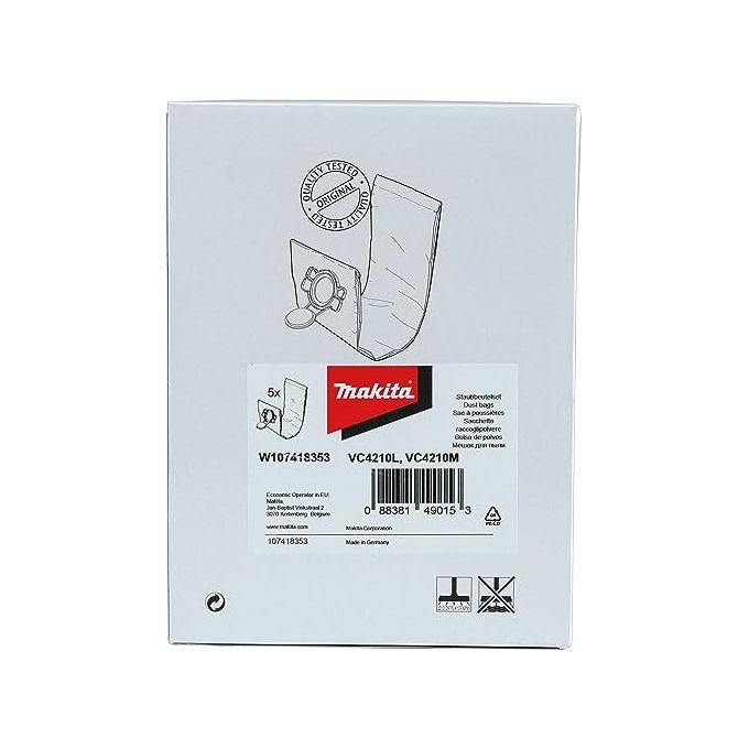 Makita W107418353 Sacchi Raccoglipolvere in Tessuto Non Tessuto 5 Pezzi compatibili con VC4210L VC4210M