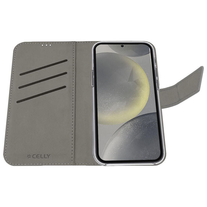 Celly WALLY1120 Wally Custodia a Libro per Samsung Galaxy S25 5G Similpelle Chiusura Magnetica 3 Slot Carte Funzione Stand colore Nero