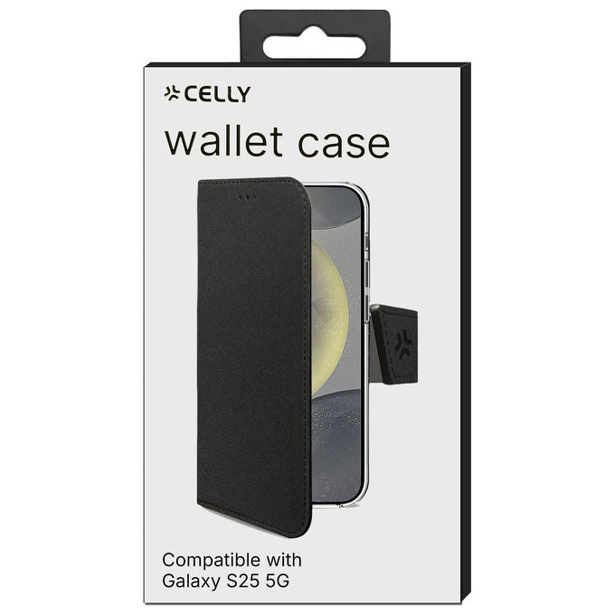 Celly WALLY1120 Wally Custodia a Libro per Samsung Galaxy S25 5G Similpelle Chiusura Magnetica 3 Slot Carte Funzione Stand colore Nero