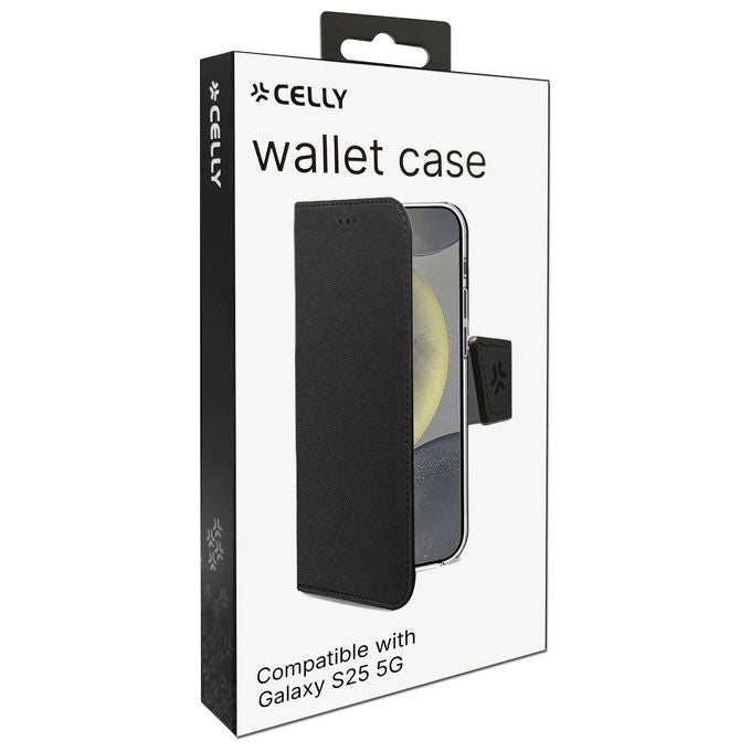Celly WALLY1120 Wally Custodia a Libro per Samsung Galaxy S25 5G Similpelle Chiusura Magnetica 3 Slot Carte Funzione Stand colore Nero