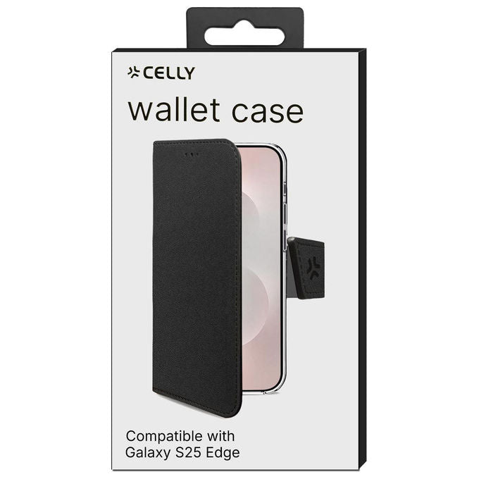 Celly Wally custodia a portafoglio nera per Samsung Galaxy S25 Edge