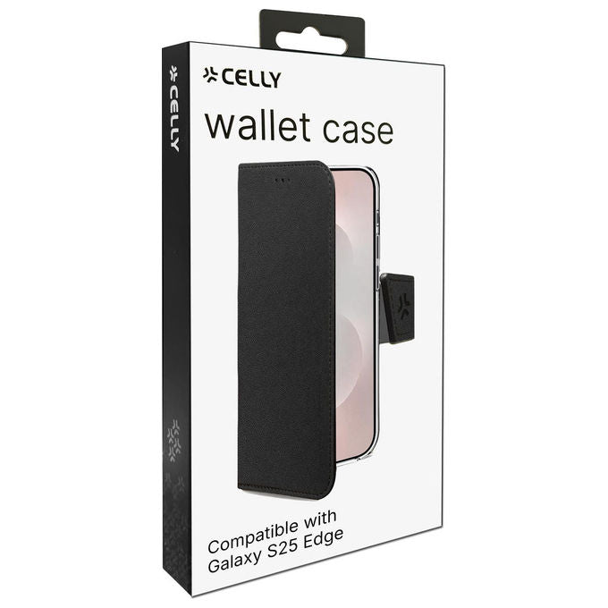 Celly Wally custodia a portafoglio nera per Samsung Galaxy S25 Edge