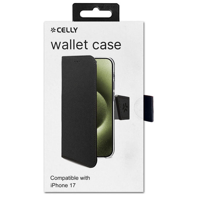 Celly Wally Custodia a Libro per iPhone 17 Nera in Similpelle