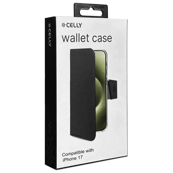Celly Wally Custodia a Libro per iPhone 17 Nera in Similpelle