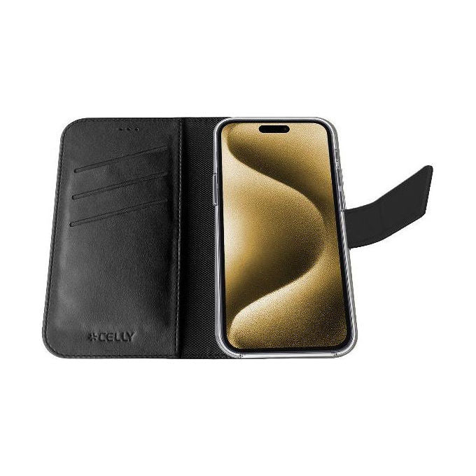 Celly Wallymag custodia a portafoglio in similpelle nera per iPhone Air