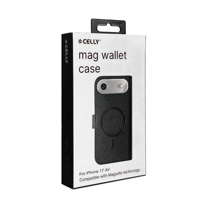 Celly Wallymag custodia a portafoglio in similpelle nera per iPhone Air