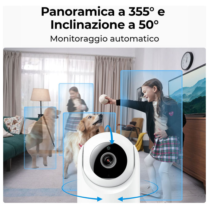 Reolink E331 telecamera IP Wi-Fi 2K per interni, pan tilt motorizzato, 5 MP, visione notturna, audio bidirezionale, microSD