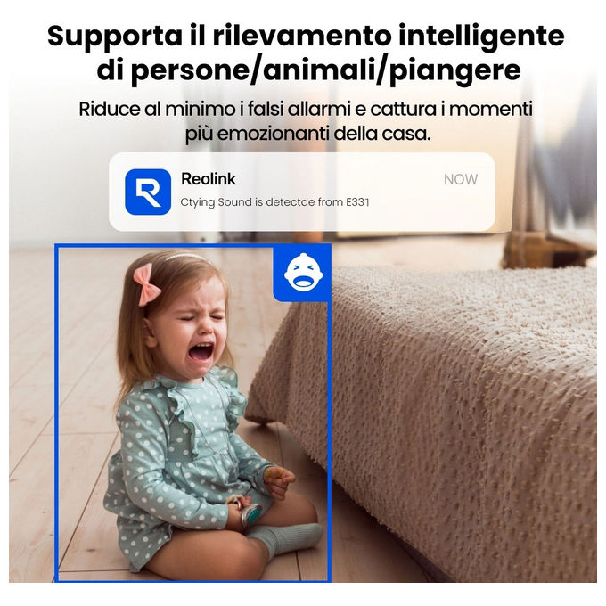 Reolink E331 telecamera IP Wi-Fi 2K per interni, pan tilt motorizzato, 5 MP, visione notturna, audio bidirezionale, microSD