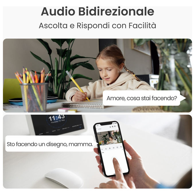 Reolink E331 telecamera IP Wi-Fi 2K per interni, pan tilt motorizzato, 5 MP, visione notturna, audio bidirezionale, microSD