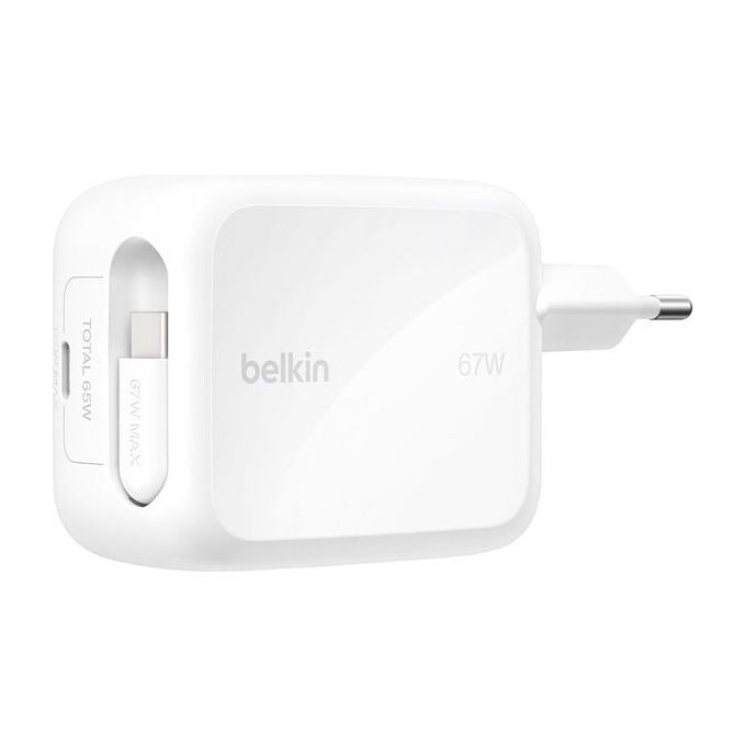 Belkin WCH022KQWH UltraCharge Adattatore settore con cavo retrattile 67 W Fast Charge 2 USB-C colore Bianco