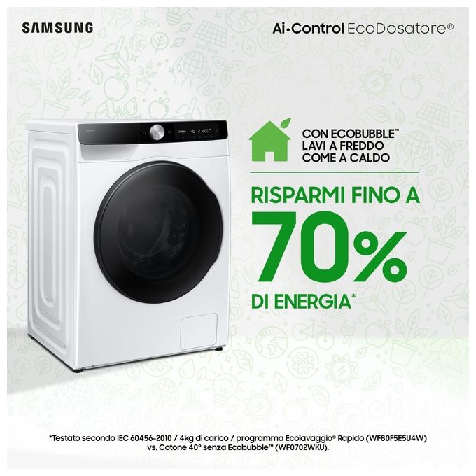 Samsung WD90DG6B85BKU3 AI Control Lavasciuga Frontale 9-6 Kg 1400 rpm Classe A EcoDosatore AI Wash Wi-Fi (85x60x60 cm) colore Nero Bianco