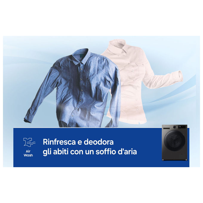 Samsung WD90HG5U34BXET Crystal Clean Lavasciuga Caricamento frontale 9-6 Kg 1400 rpm Classe A D Vapore Igienizzante Air Wash EcoBubble (60x59x85 cm) colore Nero Acciaio inox