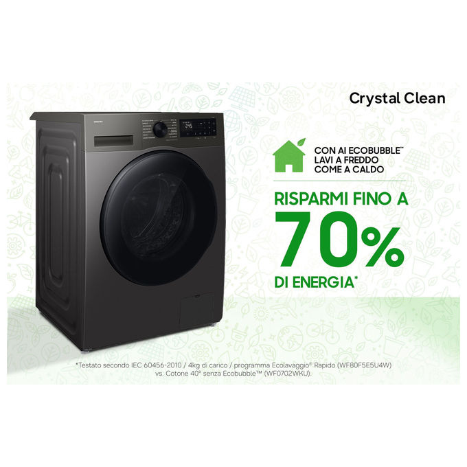 Samsung WD90HG5U34BXET Crystal Clean Lavasciuga Caricamento frontale 9-6 Kg 1400 rpm Classe A D Vapore Igienizzante Air Wash EcoBubble (60x59x85 cm) colore Nero Acciaio inox