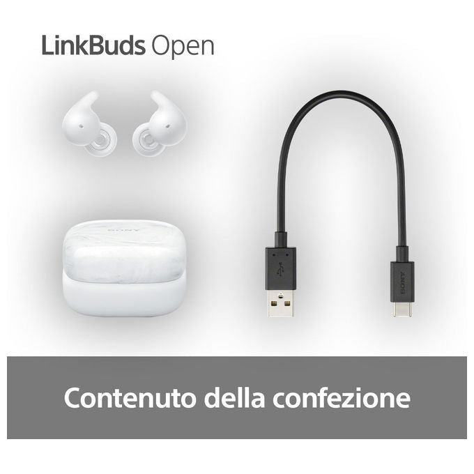 Sony WFL910W.CE7 LinkBuds Open Auricolari Wireless Bluetooth True Wireless con Driver ad Anello da 11 mm Resistenza IPX4 Autonomia fino a 22 Ore con Custodia colore Bianco