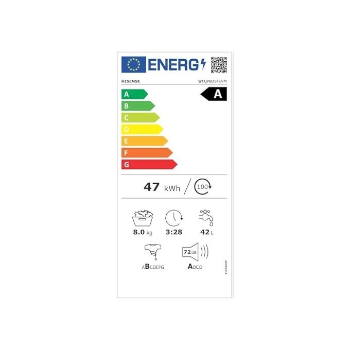 Hisense WFQP8014EVM Lavatrice 8kg 1400 Giri Classe A Caricamento Frontale Bianca