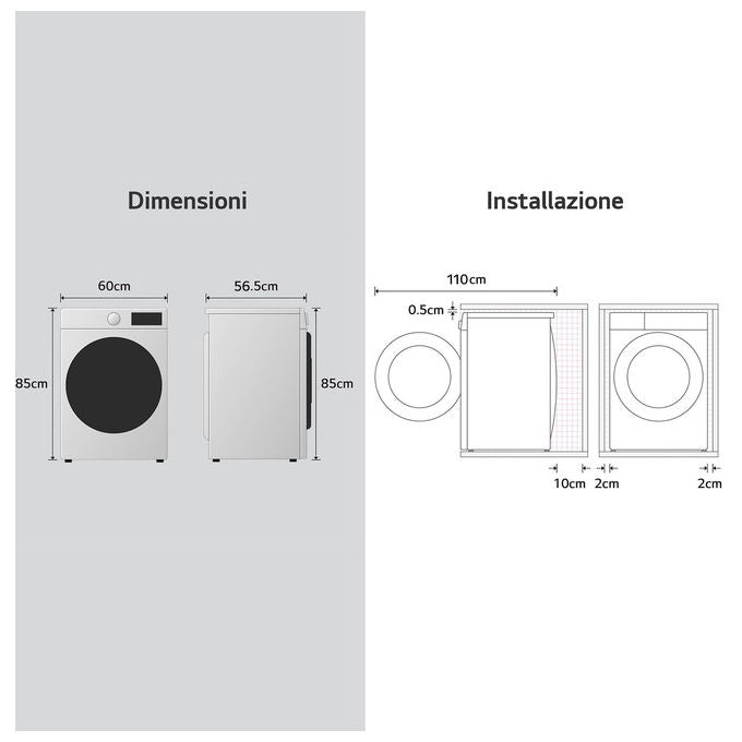 LG WHX9016TLC Lavasciuga a pompa di calore 11-6 Kg 1400 rpm Classe A-30%-A-10% Dual Inverter Heat Pump AI DD TurboWash (60x56.5x85 cm) colore Bianco