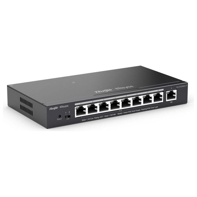 Ruijie WIF-RY-00018 RG-ES209GC-P Switch 8 Porte Gigabit PoE+ 120 W Budget Alimentazione 100-240V colore Nero
