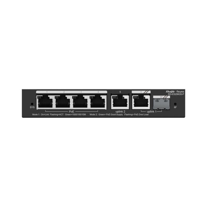 RUIJIE WIF-RY-00255 RG-ES206GS-P Switch PoE Gestito Cloud 6 Porte Gigabit colore Nero