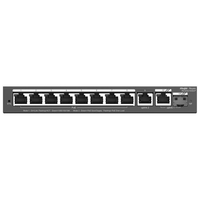 Ruijie WIF-RY-00256 RG-ES210GS-P Switch di Rete Gestito L2 10 Porte Gigabit PoE+ 120W 1x SFP Combo colore Nero