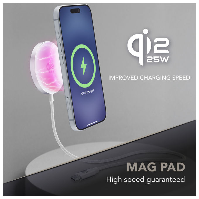 Cellularline, Caricatore Wireless Magnetico Qi2.2, 25W, Bianco