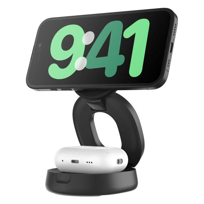Belkin WIZ035KQBK Stazione di Ricarica 2 in 1 Wireless Qi2 con Ricarica Rapida 15 W Cavo 1,5 m Adattatore Incluso colore Nero
